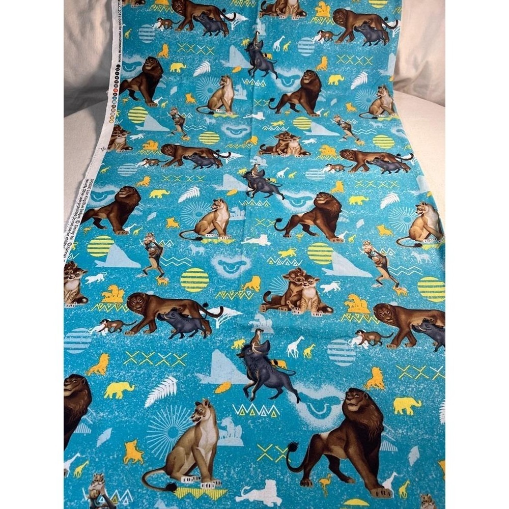 Fabric - OOP Springs Creative Lion King Blue Badges Washed Cotton 36" L x 43" W